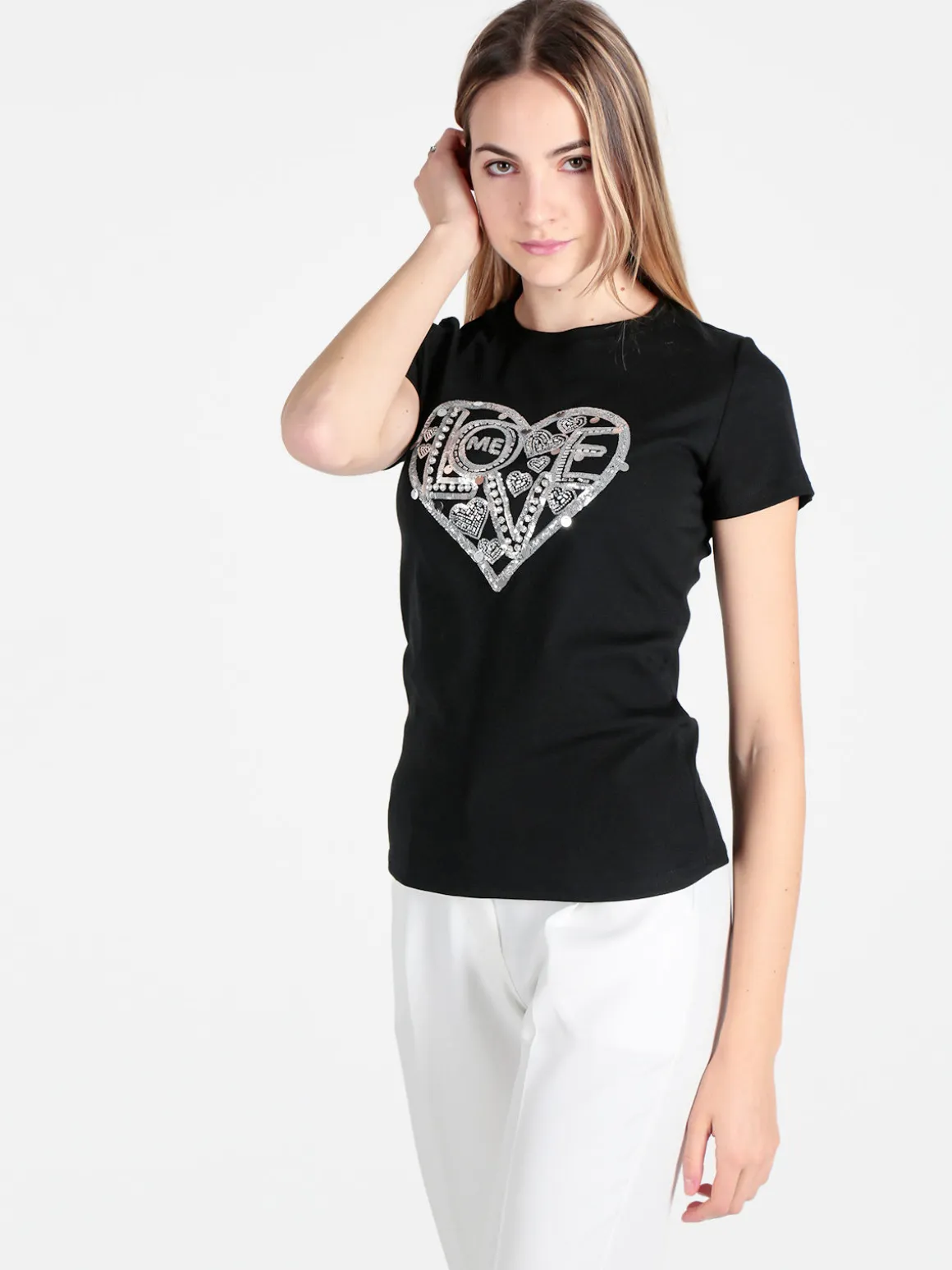 Solada T-shirt donna cuore con strass e paillettes