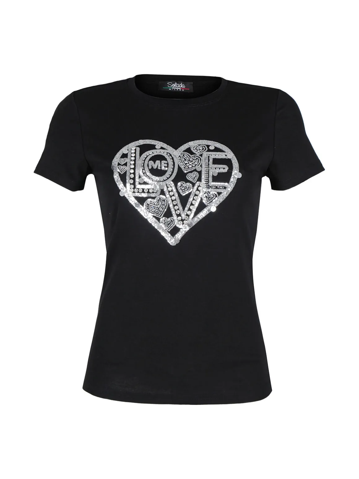 Solada T-shirt donna cuore con strass e paillettes