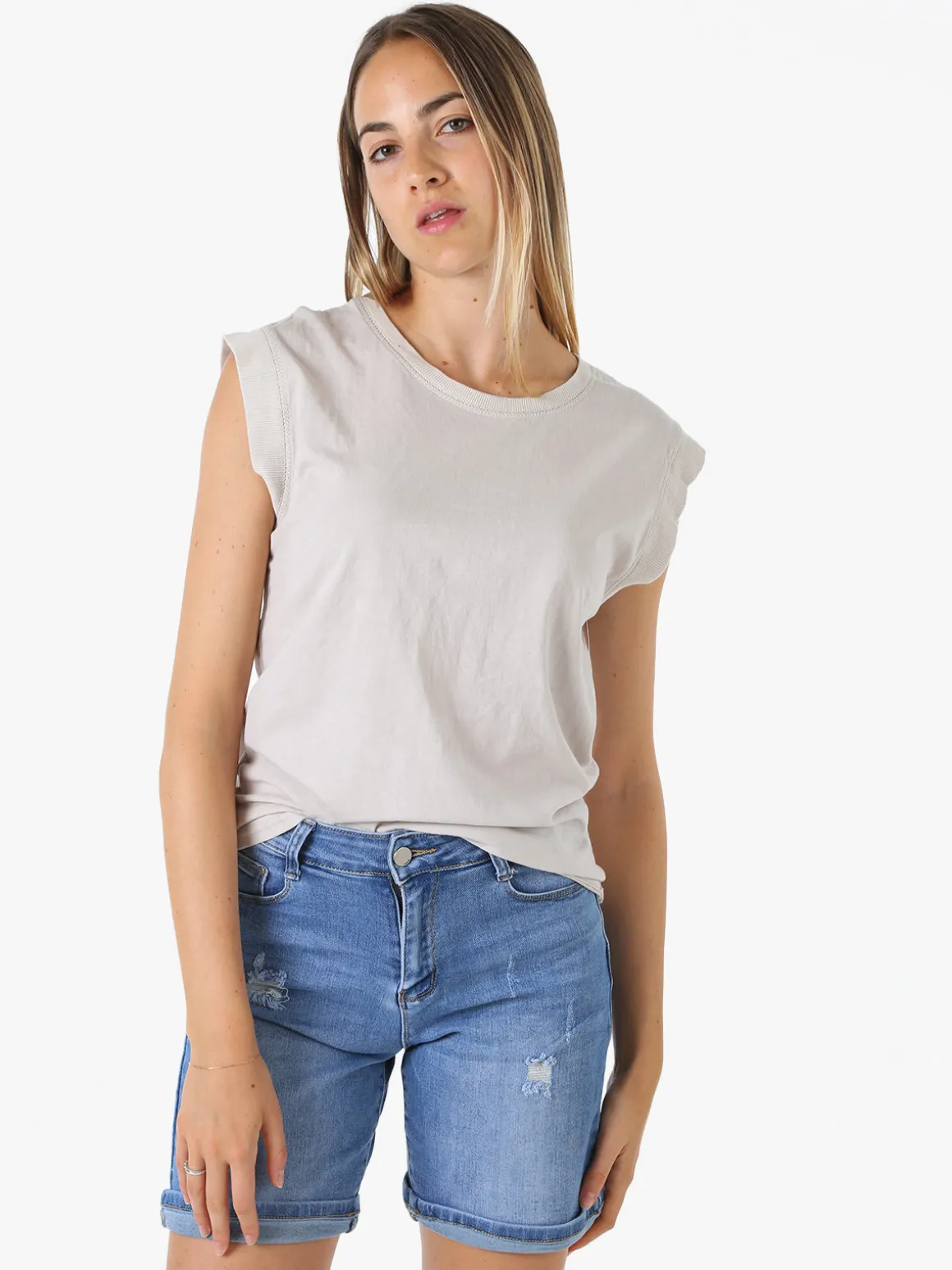 Solada T-shirt donna in cotone senza maniche - beige