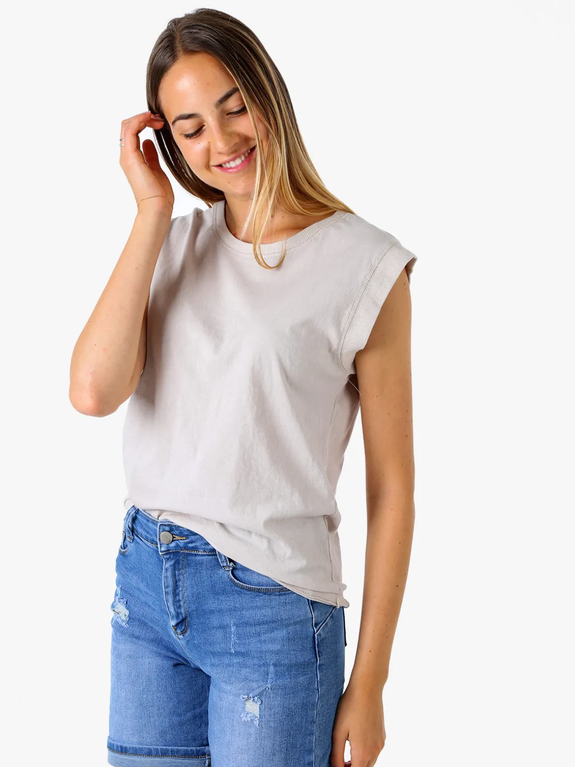 Solada T-shirt donna in cotone senza maniche - beige