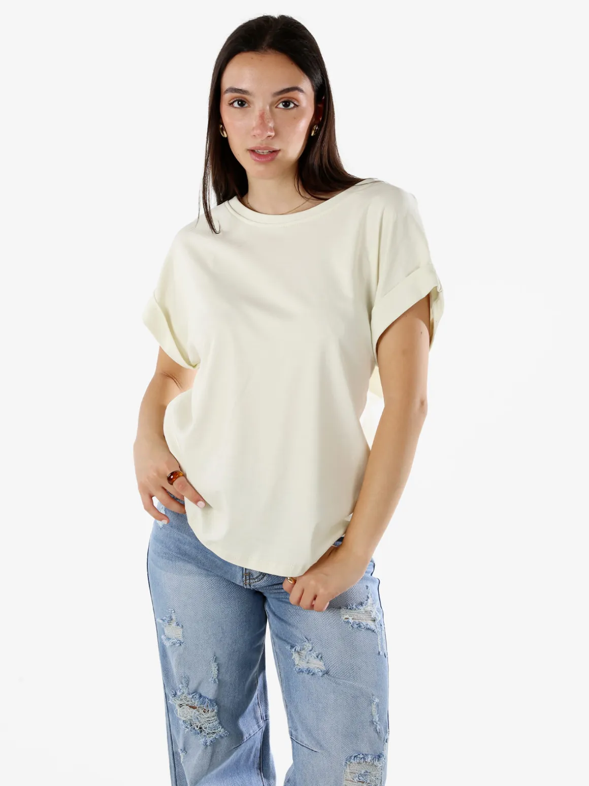 Solada T-shirt donna in cotone con scollo a barca - senape