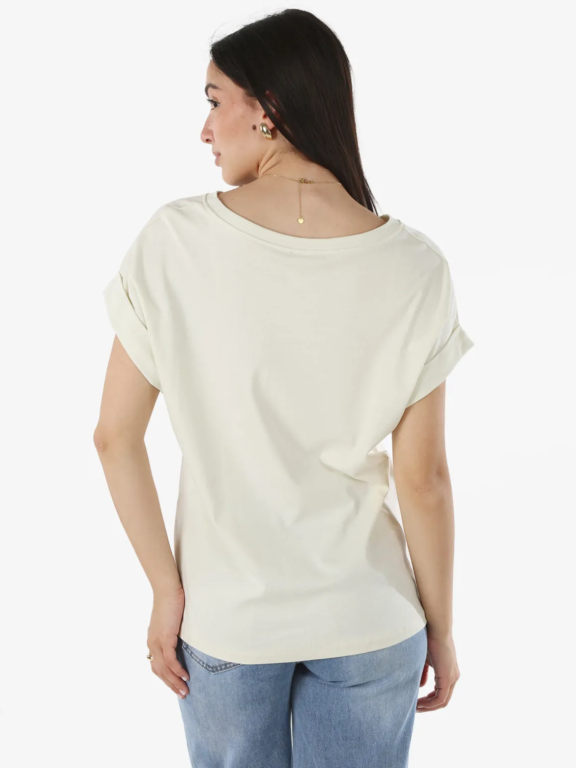 Solada T-shirt donna in cotone con giromaniche risvoltate - panna