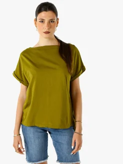 Solada T-shirt donna in cotone con scollo a barca - oliva