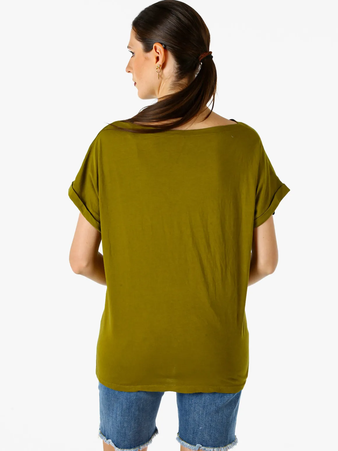 Solada T-shirt donna in cotone con scollo a barca - oliva