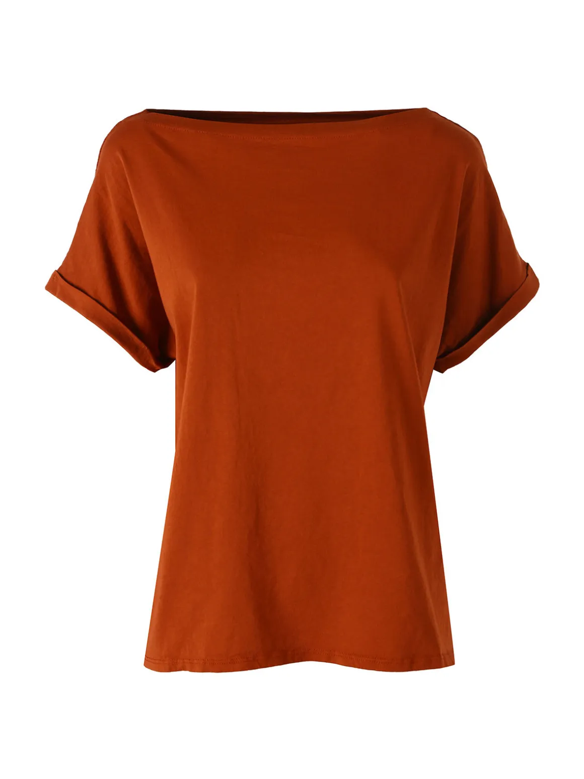 Solada T-shirt donna in cotone con scollo a barca - cuoio