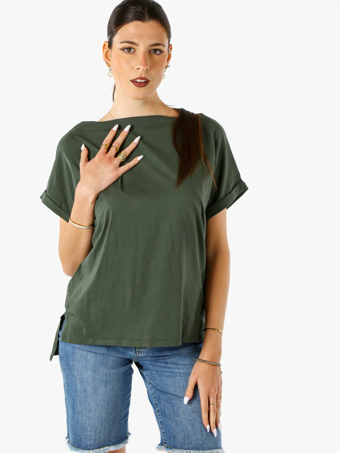 Solada T-shirt donna in cotone con scollo a barca - bianco