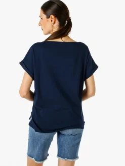 Solada T-shirt donna in cotone con scollo a barca - blu scuro