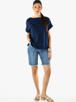Solada T-shirt donna in cotone con scollo a barca - blu scuro