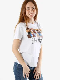 Solada T-shirt donna in cotone con stampa orsacchiotti e strass - marrone