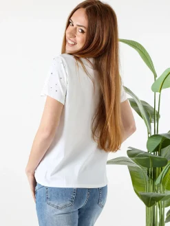 Solada T-shirt donna in cotone con strass - bianco