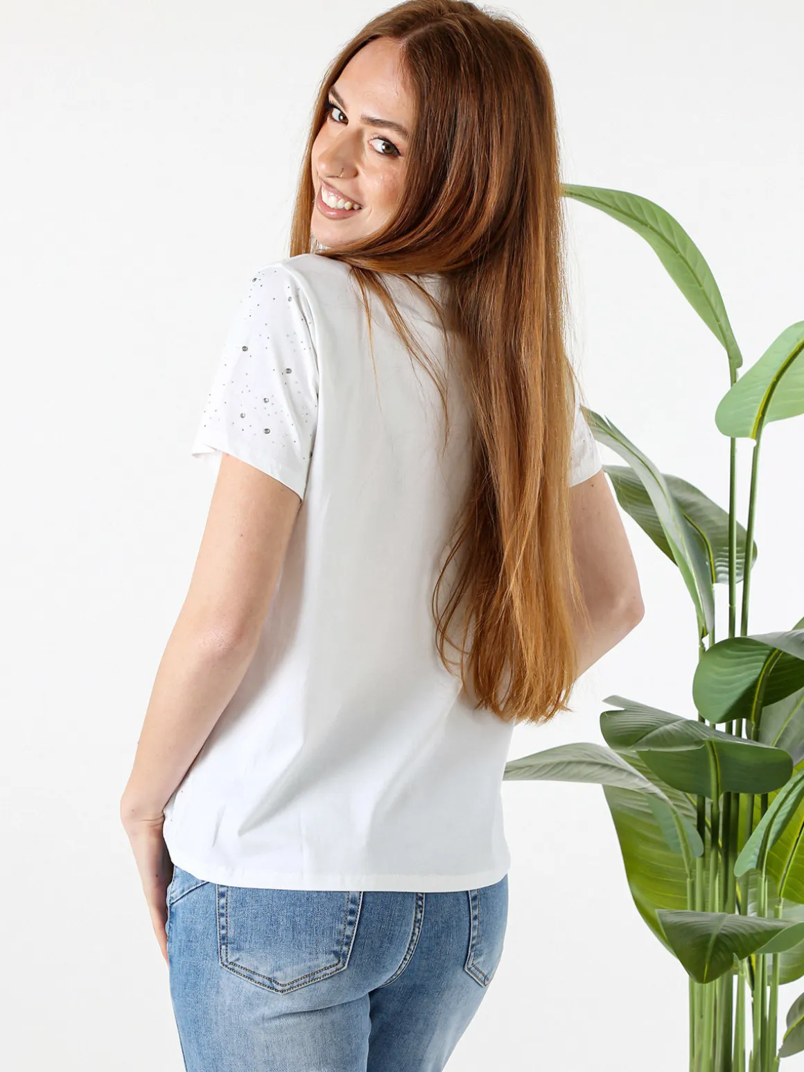 Solada T-shirt donna in cotone con strass - bianco