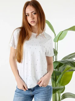 Solada T-shirt donna in cotone con strass - bianco