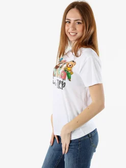 Solada T-shirt donna in cotone con stampa orsacchiotti e strass - blu
