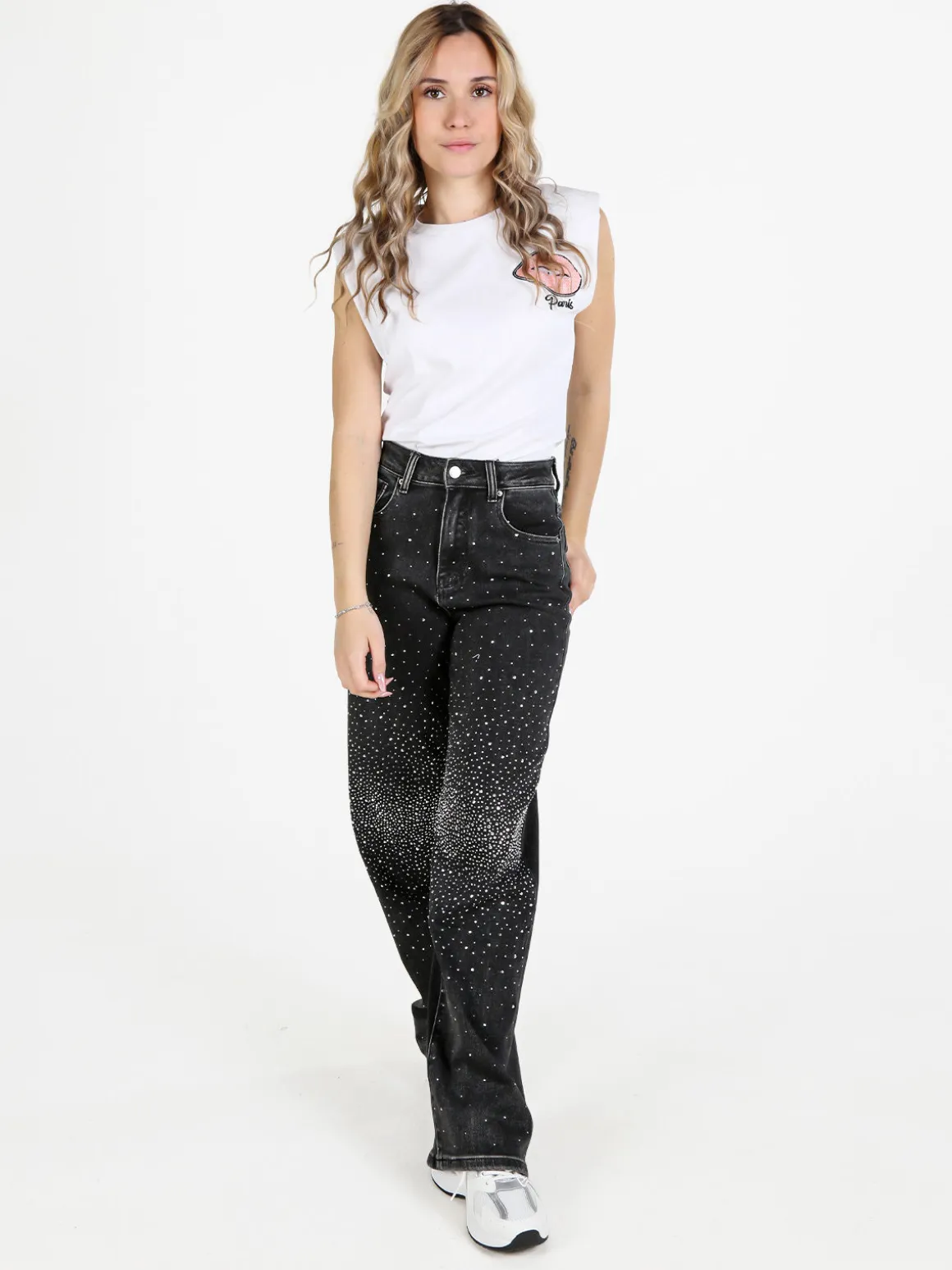 Solada T-shirt donna in cotone con spalline imbottite