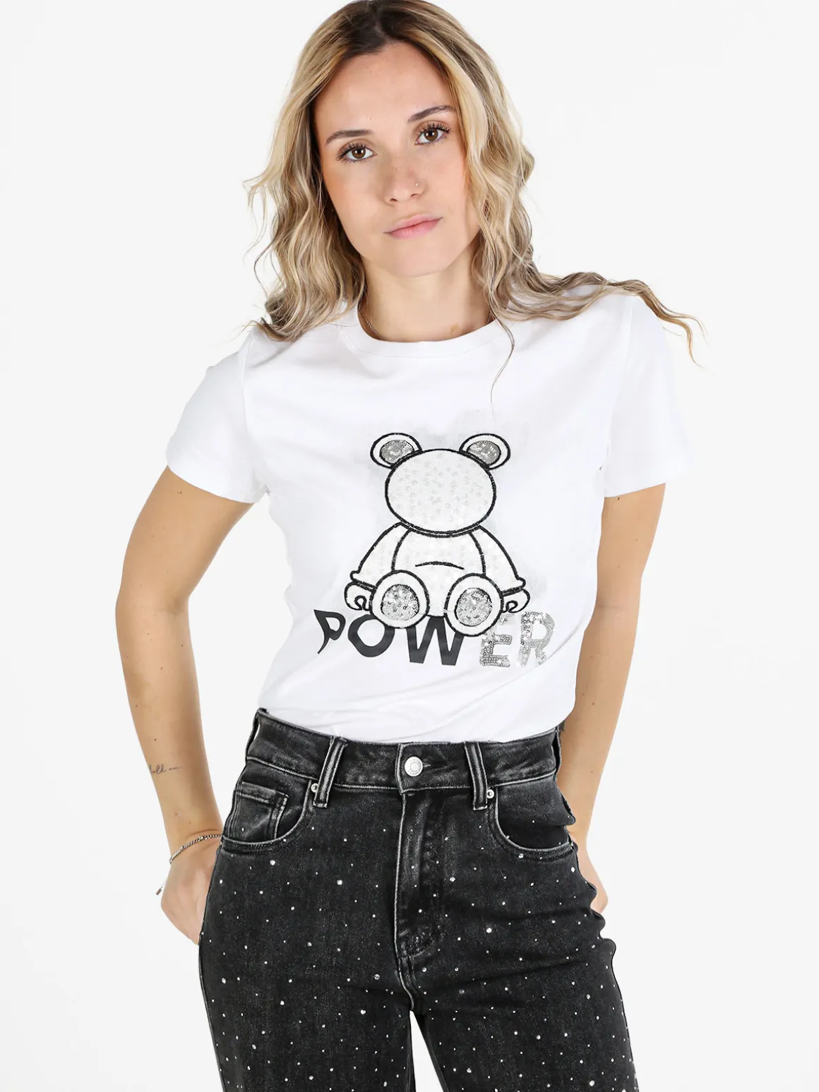 Solada T-shirt donna in cotone con paillettes