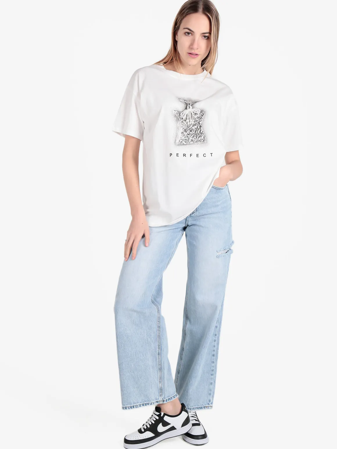 Solada T-shirt donna in cotone con stampa e strass decorativi