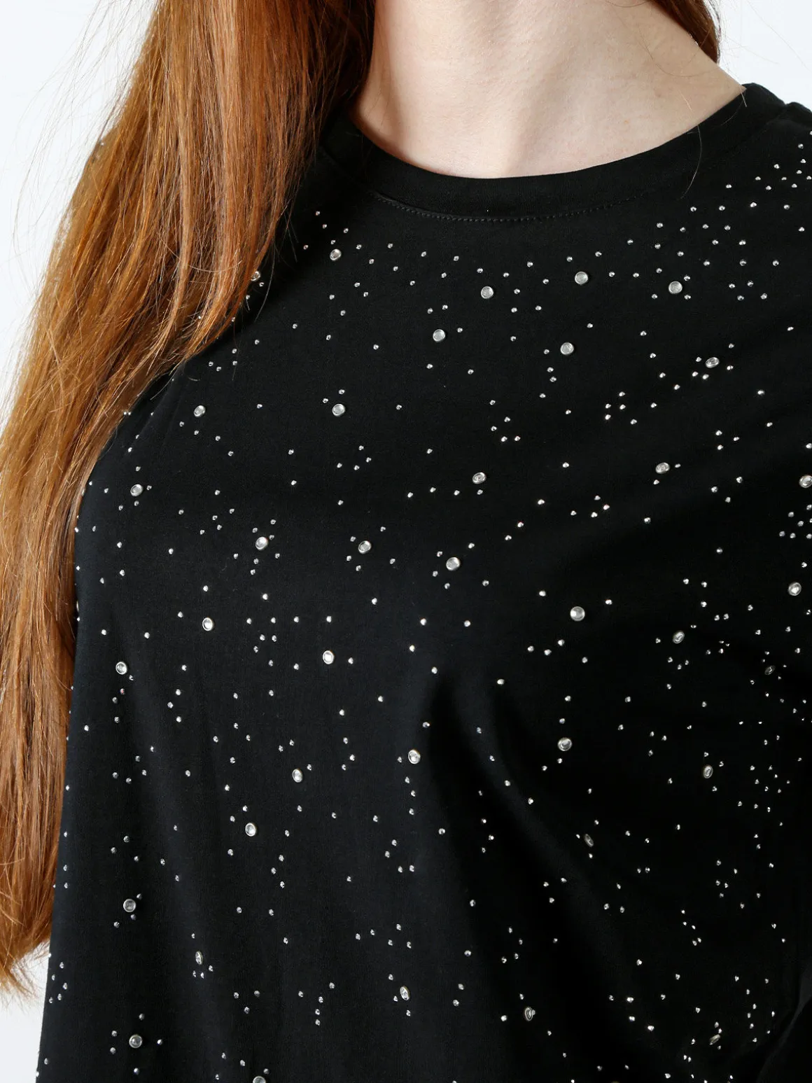 Solada T-shirt donna in cotone con strass - nero