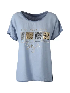 Solada T-shirt donna in misto cotone con maniche a pipistrello e micro borchie - blu