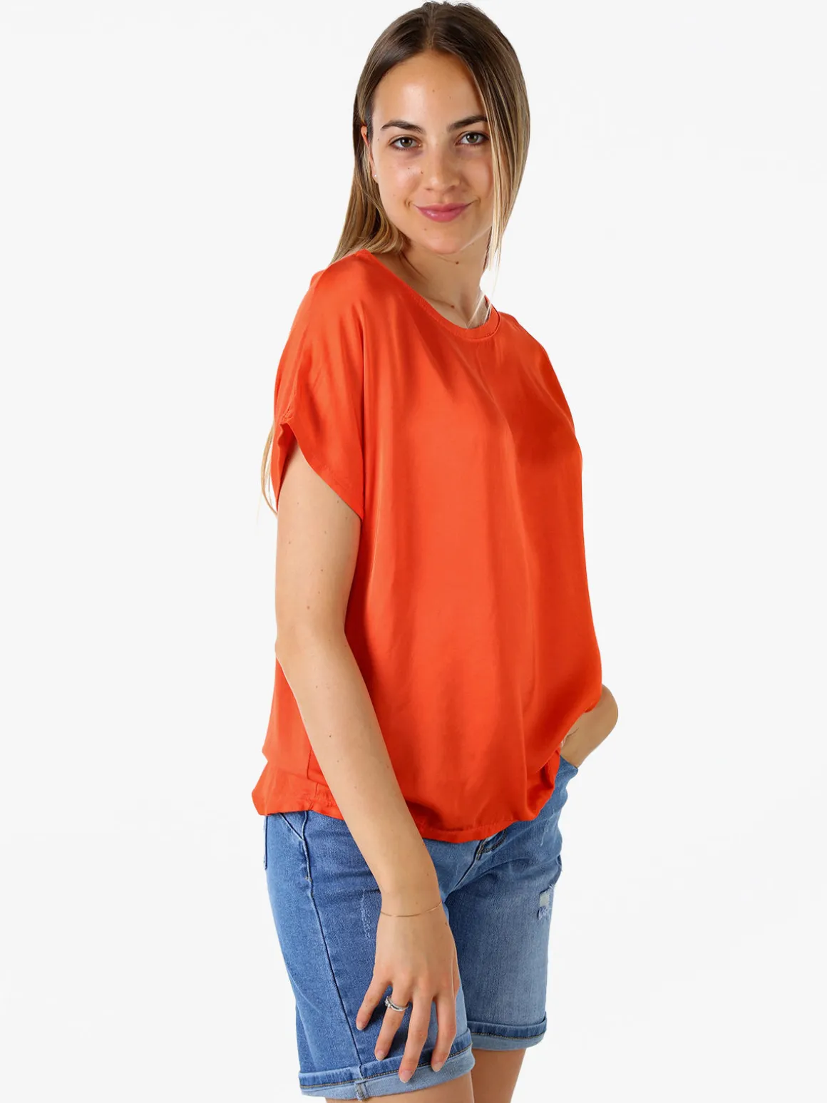 Solada T-shirt donna in viscosa e seta - arancione