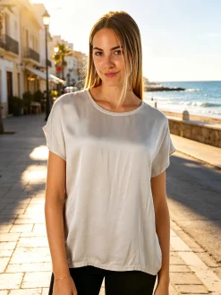 Solada T-shirt donna in viscosa e seta - beige