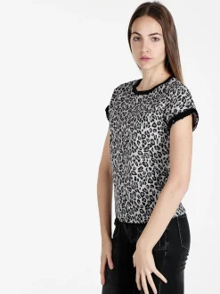 Solada T-shirt donna maculata con paillettes e strass