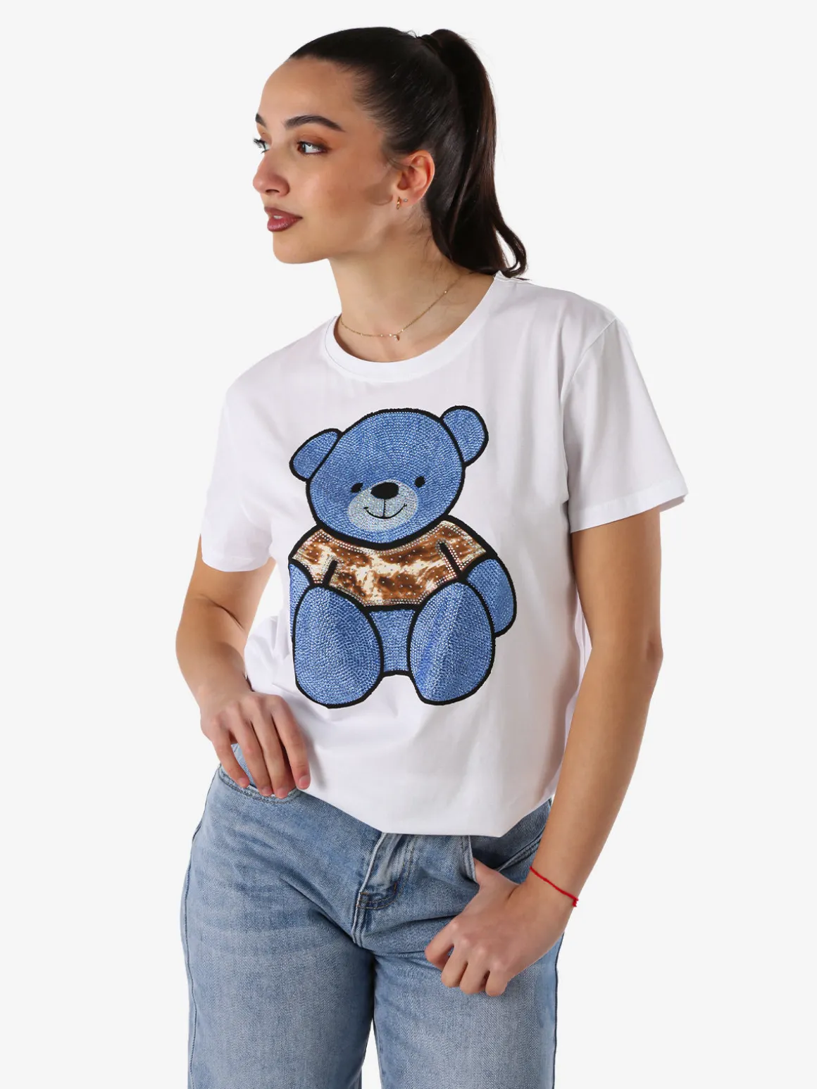 Solada T-shirt donna orsacchiotto con strass - blu