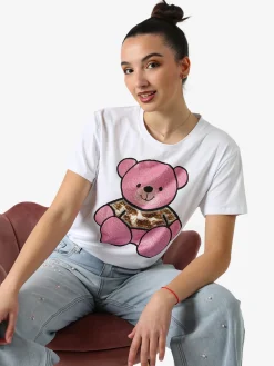 Solada T-shirt donna orsacchiotto con strass - rosa