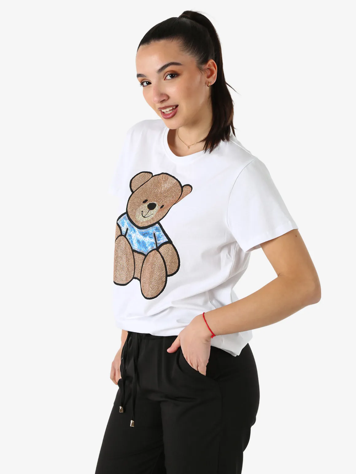 Solada T-shirt donna orsacchiotto con strass - cammello
