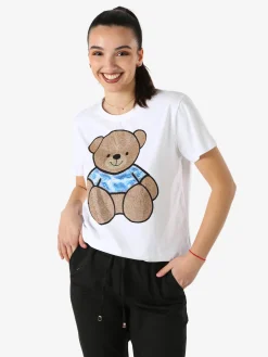 Solada T-shirt donna orsacchiotto con strass - cammello