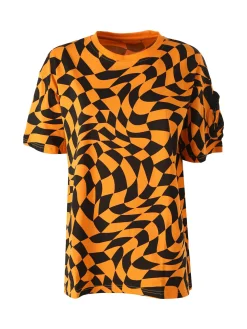 Solada T-shirt donna oversize con stampe geometriche bicolore e taschino sulla manica - arancione
