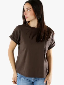 Solada T-shirt donna oversize in cotone con taschino - moro