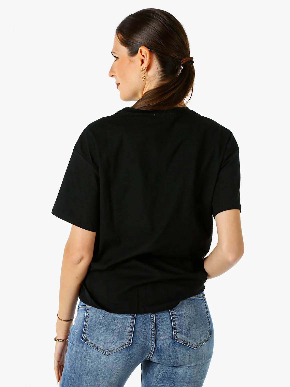 Solada T-shirt donna oversize in cotone con dettagli di perle e strass - nero