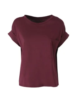 Solada T-shirt donna oversize in cotone con taschino - bordeaux