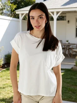 Solada T-shirt donna oversize in cotone con taschino - bianco
