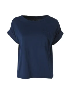 Solada T-shirt donna oversize in cotone con taschino - blu scuro