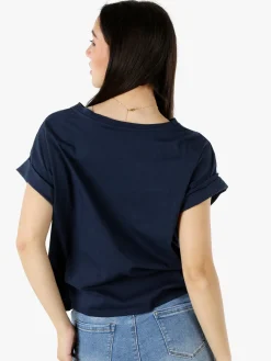 Solada T-shirt donna oversize in cotone con taschino - blu scuro