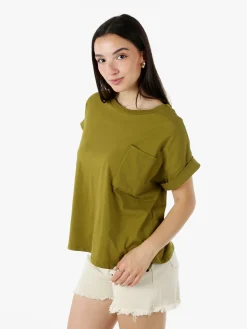 Solada T-shirt donna oversize in cotone con taschino - militare