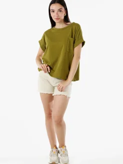Solada T-shirt donna oversize in cotone con taschino - militare