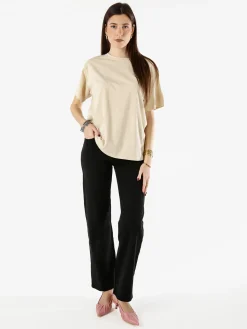 Solada T-shirt donna oversize con strass - beige