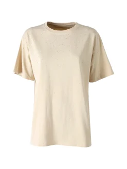 Solada T-shirt donna oversize con strass - beige