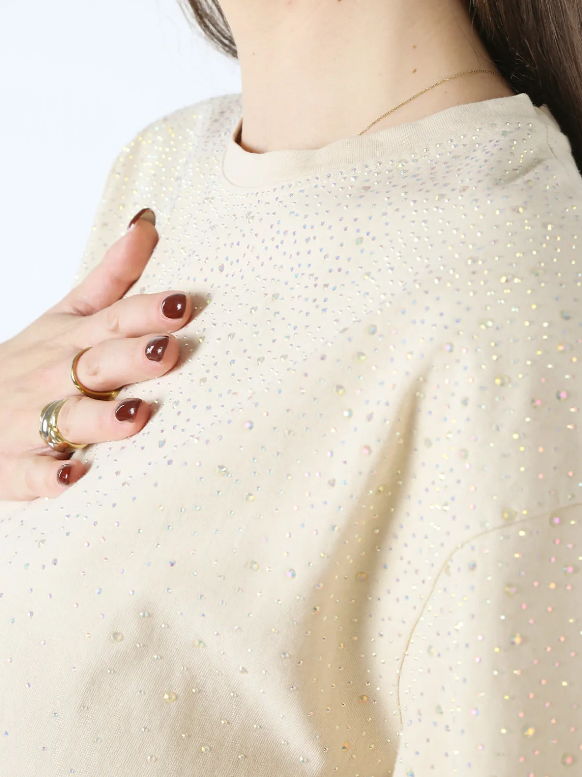 Solada T-shirt donna oversize con strass - beige