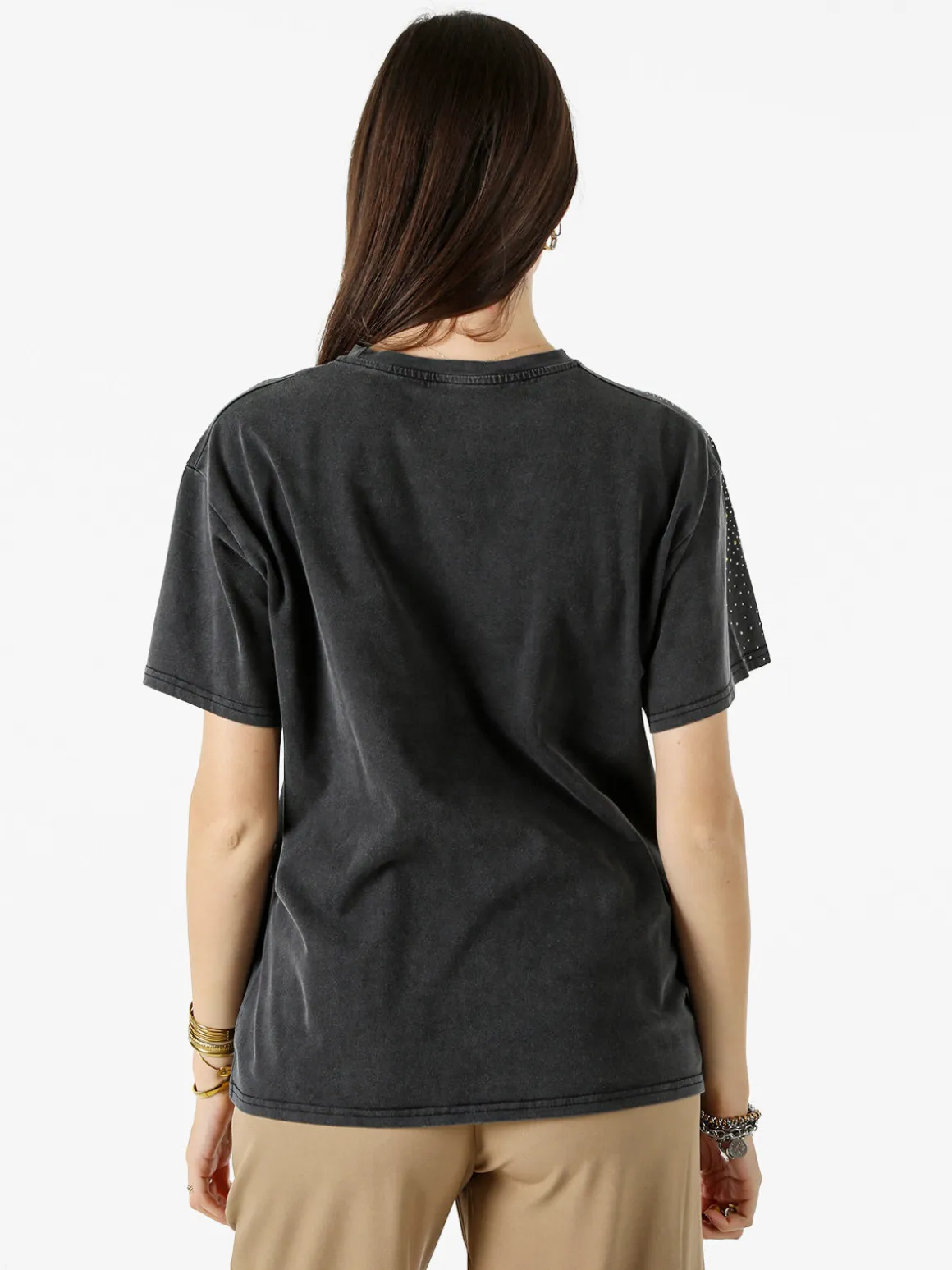 Solada T-shirt donna oversize con strass - nero