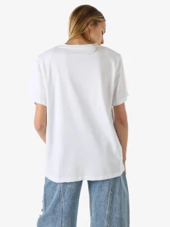 Solada T-shirt donna oversize con spalline imbottite e stampa - bianco
