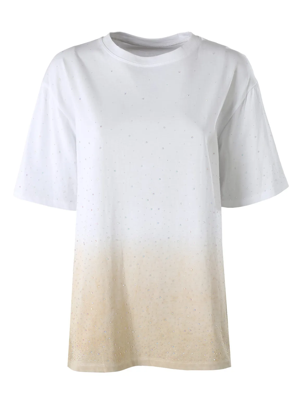 Solada T-shirt donna oversize con strass e sfumatura - beige