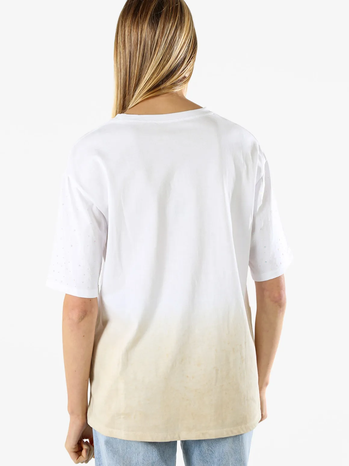 Solada T-shirt donna oversize con strass e sfumatura - beige