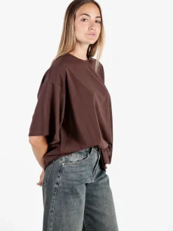 Solada T-shirt donna oversize con strass e sfumatura - marrone
