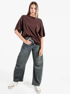 Solada T-shirt donna oversize con strass e sfumatura - marrone