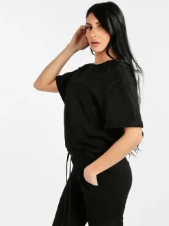 Solada T-shirt donna oversize con strass e sfumatura - giallo