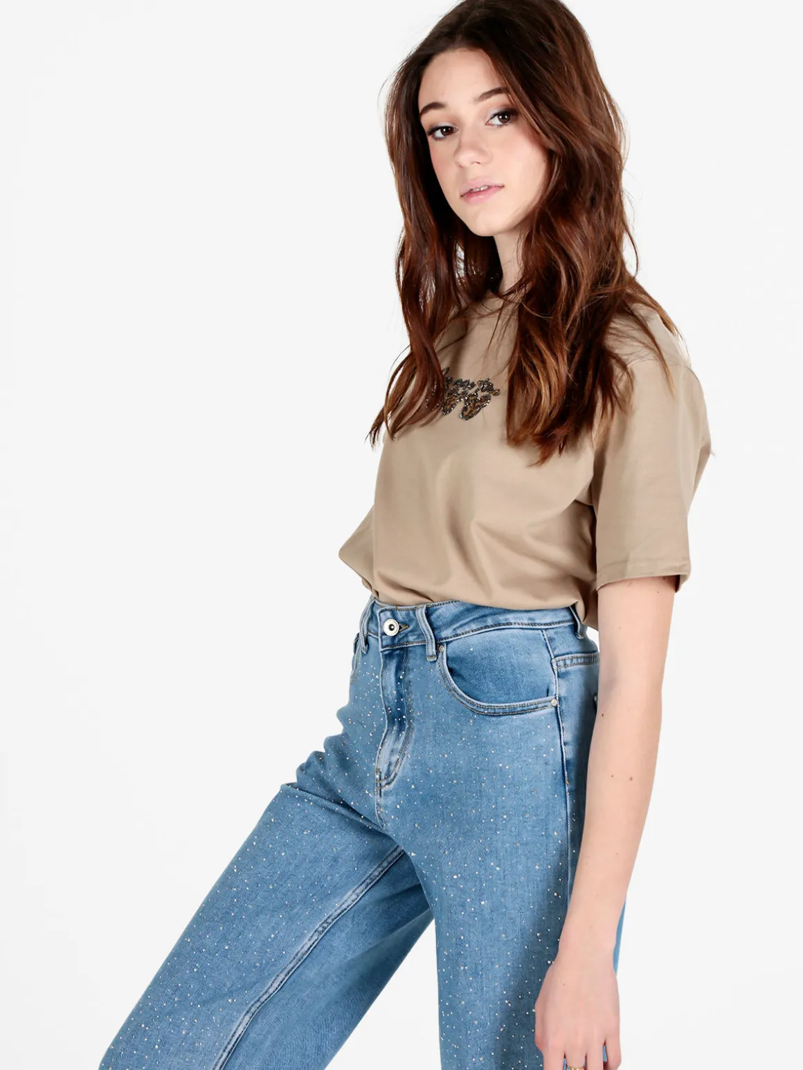 Solada T-shirt donna oversize in cotone con strass