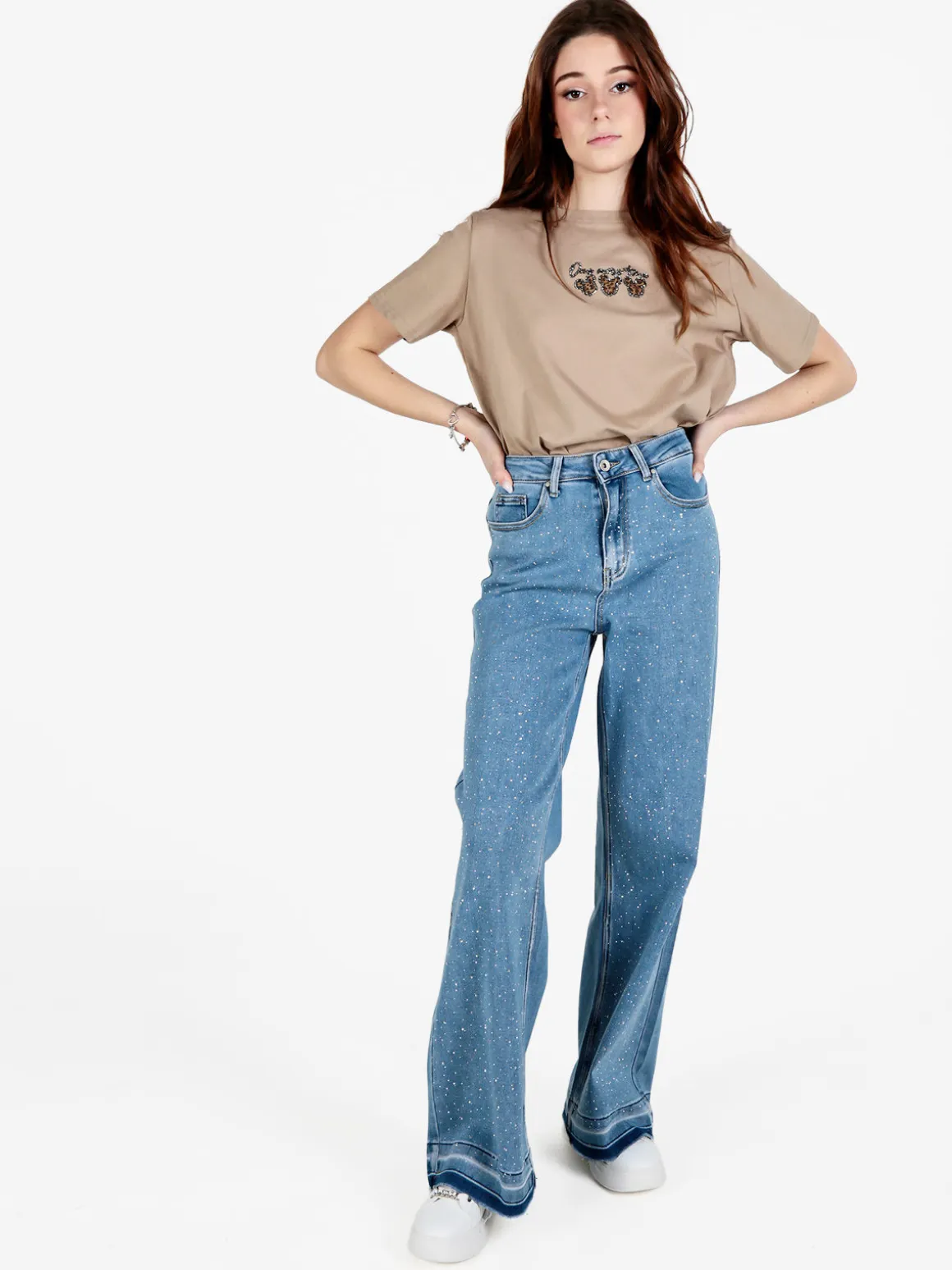 Solada T-shirt donna oversize in cotone con strass